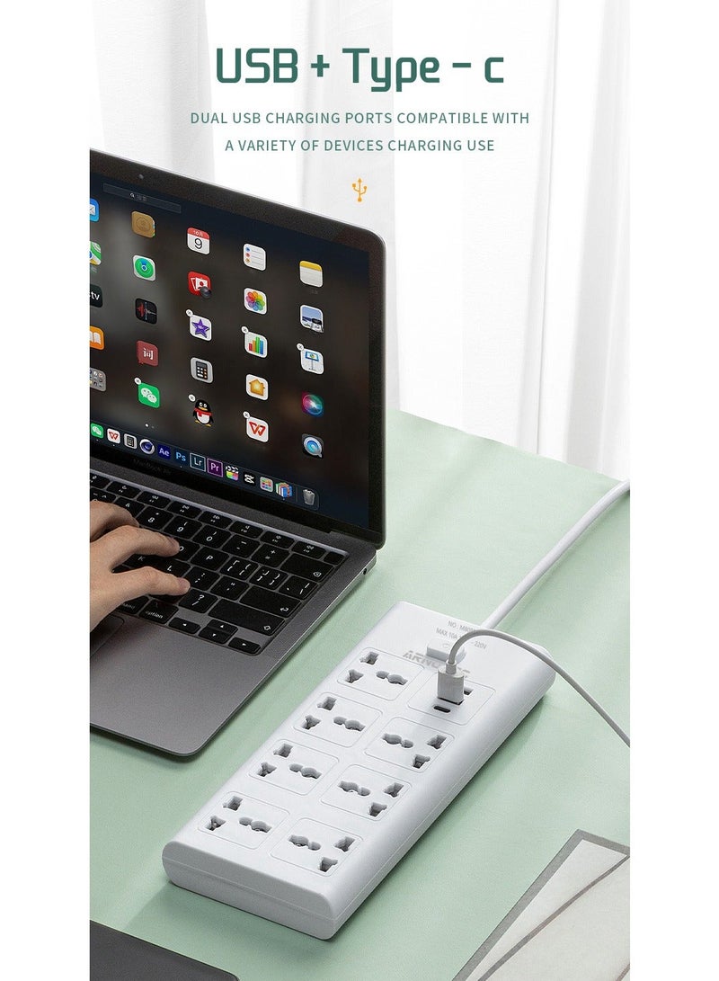 ARNOTEC موزع طاقة بمدخل بريطاني - 7 مآخذ AC + 2 USB-A + 1 منفذ Type-C | كابل بطول 2 متر | هيكل مقاوم للحريق | مفتاح رئيسي | أمان للأطفال | للاستخدام في المنزل والمكتب والمطبخ - Image 4