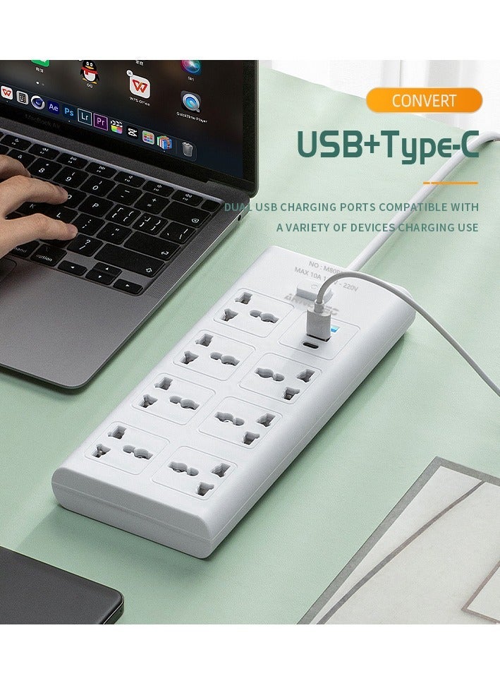 ARNOTEC موزع طاقة بمدخل بريطاني - 7 مآخذ AC + 2 USB-A + 1 منفذ Type-C | كابل بطول 2 متر | هيكل مقاوم للحريق | مفتاح رئيسي | أمان للأطفال | للاستخدام في المنزل والمكتب والمطبخ - Image 3