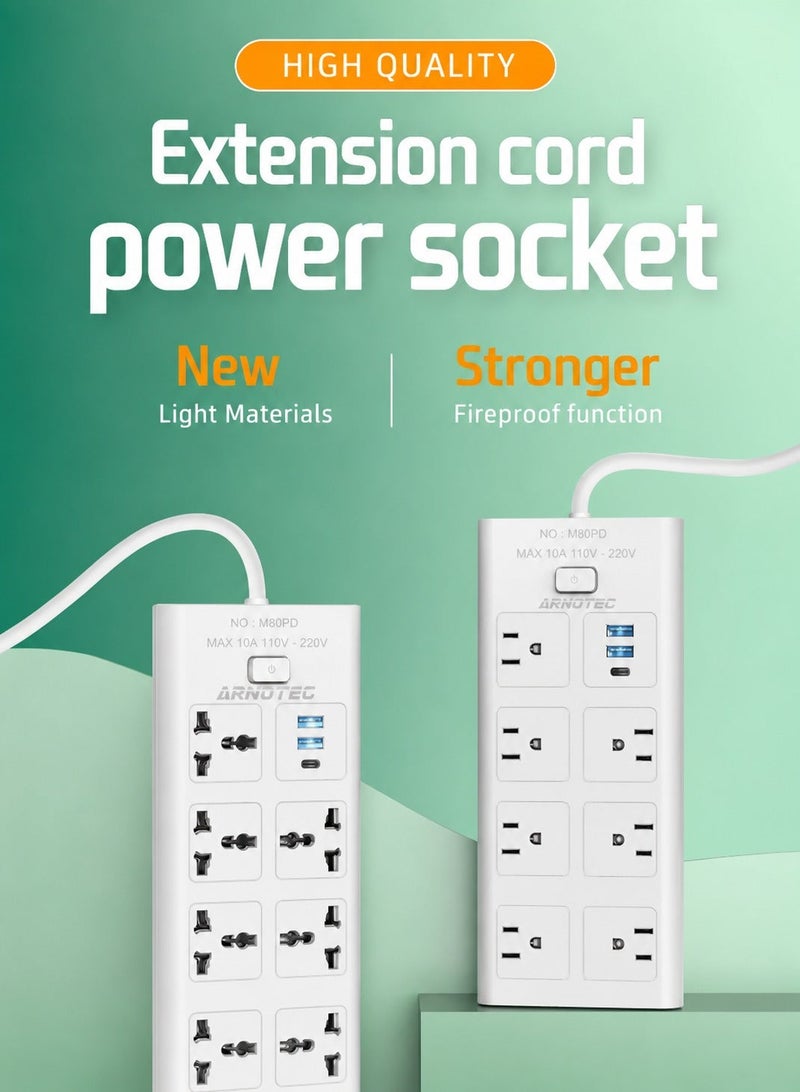 ARNOTEC موزع طاقة بمدخل بريطاني - 7 مآخذ AC + 2 USB-A + 1 منفذ Type-C | كابل بطول 2 متر | هيكل مقاوم للحريق | مفتاح رئيسي | أمان للأطفال | للاستخدام في المنزل والمكتب والمطبخ - Image 4
