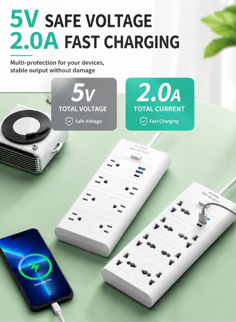 ARNOTEC موزع طاقة بمدخل بريطاني - 7 مآخذ AC + 2 USB-A + 1 منفذ Type-C | كابل بطول 2 متر | هيكل مقاوم للحريق | مفتاح رئيسي | أمان للأطفال | للاستخدام في المنزل والمكتب والمطبخ - Image 5