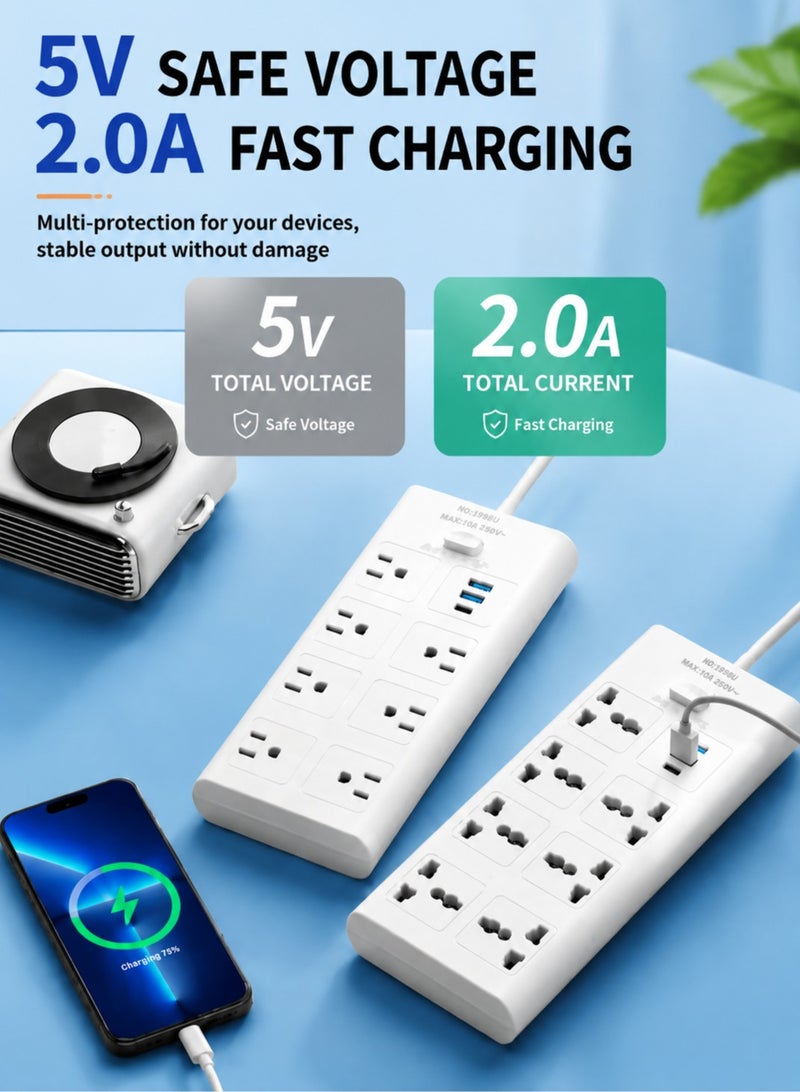 ARNOTEC موزع طاقة بمدخل بريطاني - 7 مآخذ AC + 2 USB-A + 1 منفذ Type-C | كابل بطول 2 متر | هيكل مقاوم للحريق | مفتاح رئيسي | أمان للأطفال | للاستخدام في المنزل والمكتب والمطبخ - Image 5