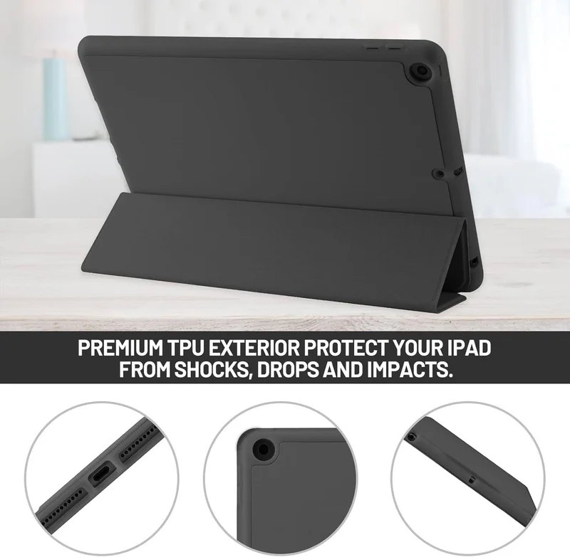 Bluepeak Black iPad 10.2 Case Compatible with iPad 9th/8th/7th Generation – Trifold Stand Protective Cover with Pencil Holder, Auto Sleep/Wake, Smart Case - Black  | Best Price UAE