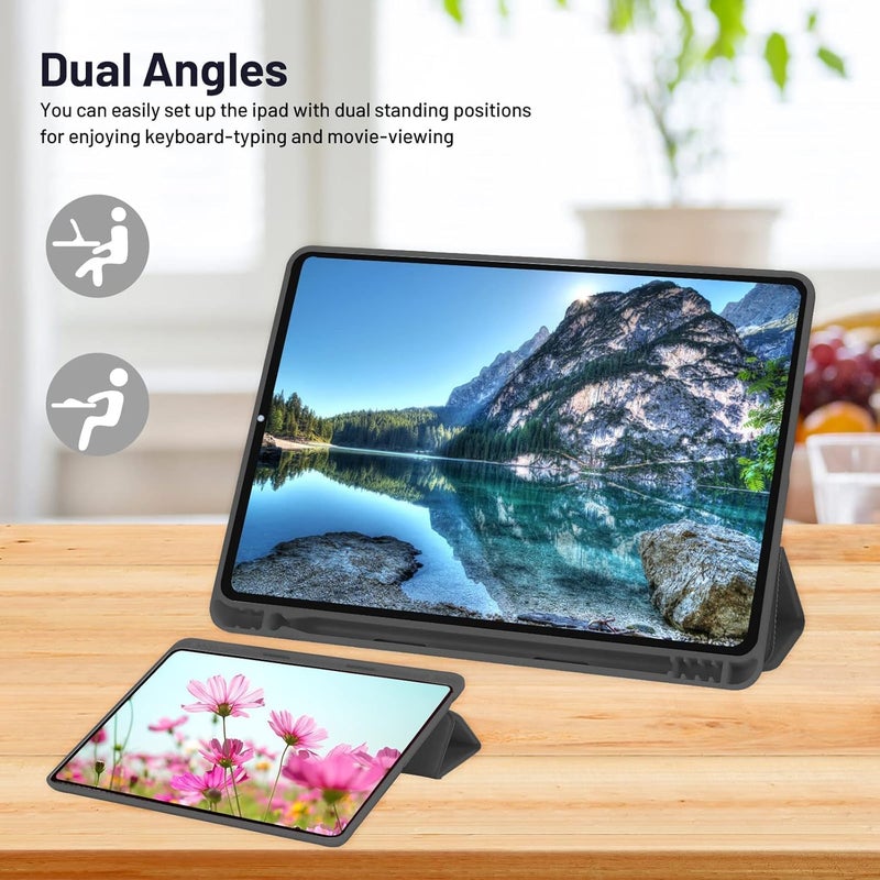 بلو بيك جراب iPad 10.2 متوافق مع الجيل التاسع/الثامن/السابع من iPad - غطاء حماية ثلاثي الطي مع حامل قلم، خاصية التشغيل/الإيقاف التلقائي، جراب ذكي - أسود - Image 4