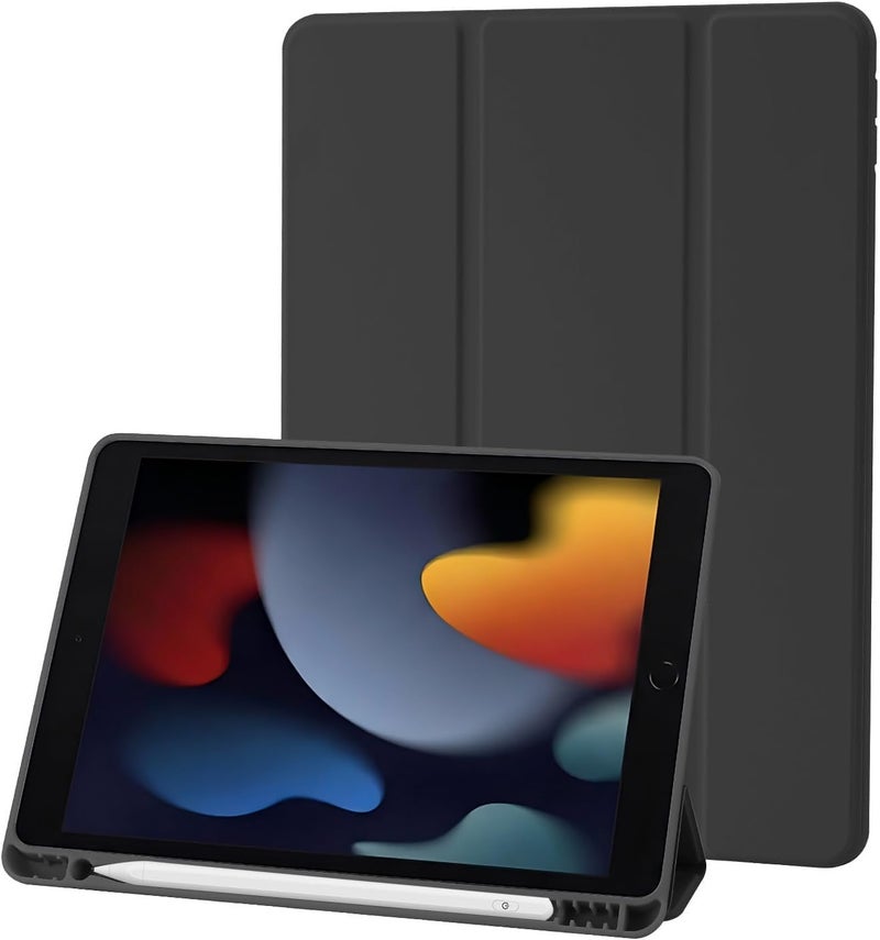 بلو بيك جراب iPad 10.2 متوافق مع الجيل التاسع/الثامن/السابع من iPad - غطاء حماية ثلاثي الطي مع حامل قلم، خاصية التشغيل/الإيقاف التلقائي، جراب ذكي - أسود - Image 1