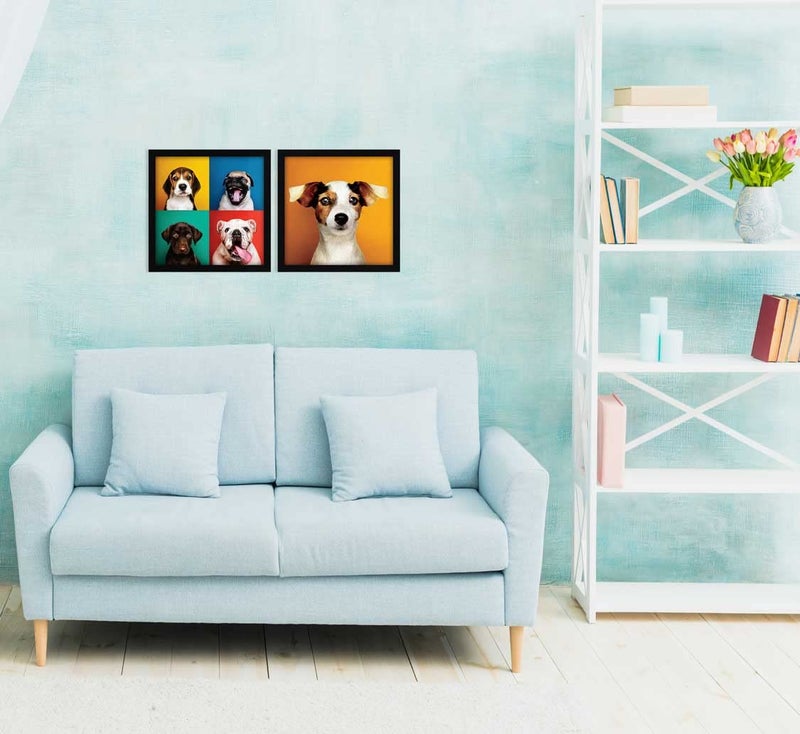 ArtX Paper Cute Dogs Wall Art Painting Multicolor Animal 13X13 in each Set of 2 - Image 3