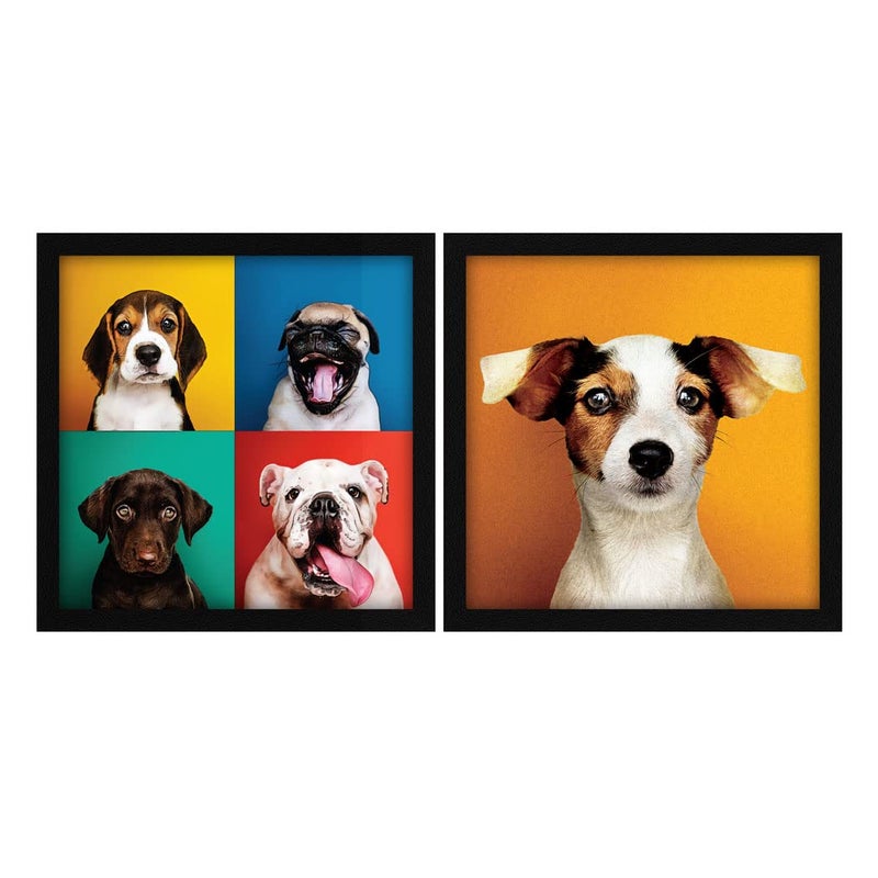 ArtX Paper Cute Dogs Wall Art Painting Multicolor Animal 13X13 in each Set of 2 - Image 1