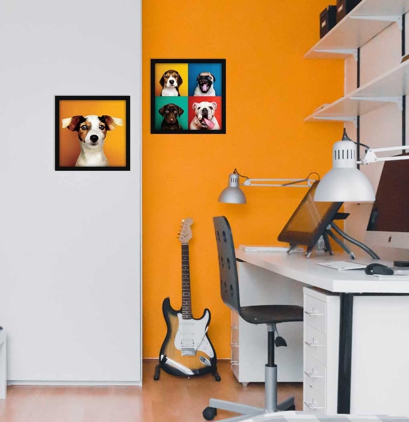 ArtX Paper Cute Dogs Wall Art Painting Multicolor Animal 13X13 in each Set of 2 - Image 4