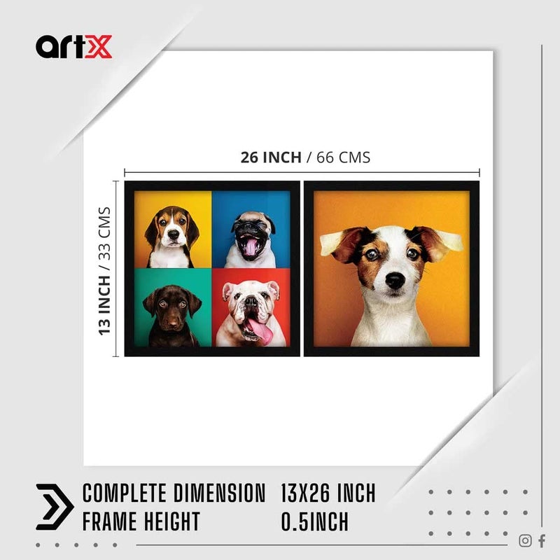 ArtX Paper Cute Dogs Wall Art Painting Multicolor Animal 13X13 in each Set of 2 - Image 2