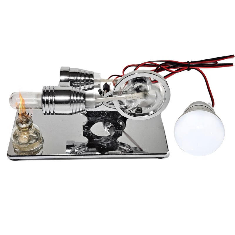 Stirling Engine Kit: Silver High-quality Metal Build - LED Lighting Function Mini Engine Kit for Science Education, Students, Home Experiment - Image 3