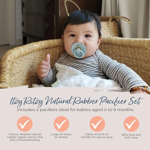 Itzy Ritzy Natural Rubber Pacifiers for Ages 0 - 6 Months, Coconut & Toast - Image 3