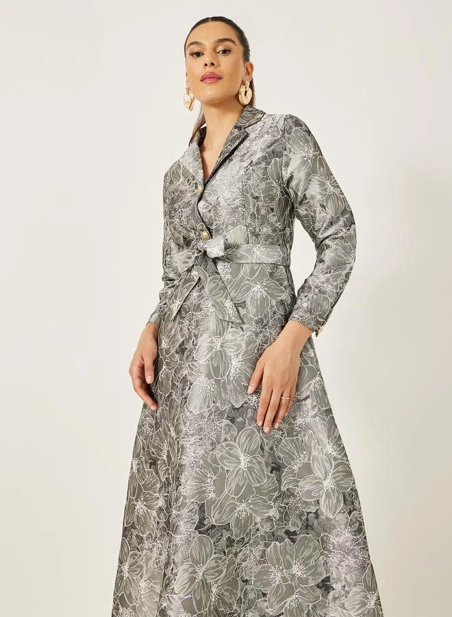 Styli Floral Jacquard Midi Dress