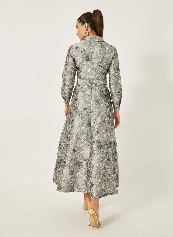 Styli Floral Jacquard Midi Dress
