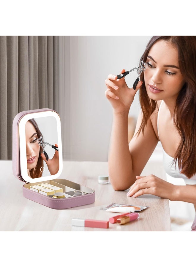 Bukela 3-Color LED Travel Jewelry Case and Makeup Bag with Mirror, Dust-Proof Jewelry Box, 10 Sealed Jewelry Bags - Compact Cosmetic Mirror Case for Women Girls Travel Essentials (Pink) - Image 2