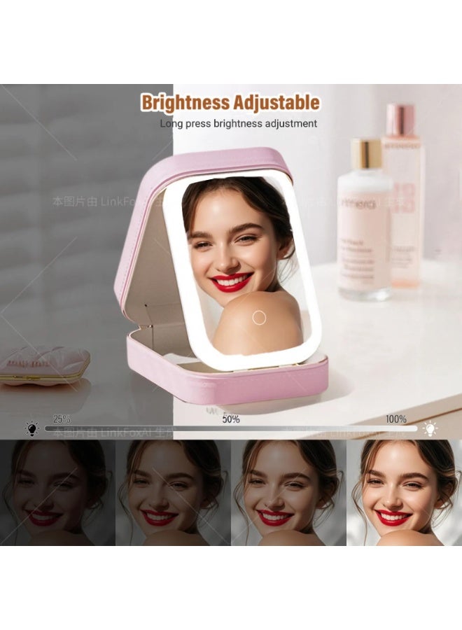 Bukela 3-Color LED Travel Jewelry Case and Makeup Bag with Mirror, Dust-Proof Jewelry Box, 10 Sealed Jewelry Bags - Compact Cosmetic Mirror Case for Women Girls Travel Essentials (Pink) - Image 4