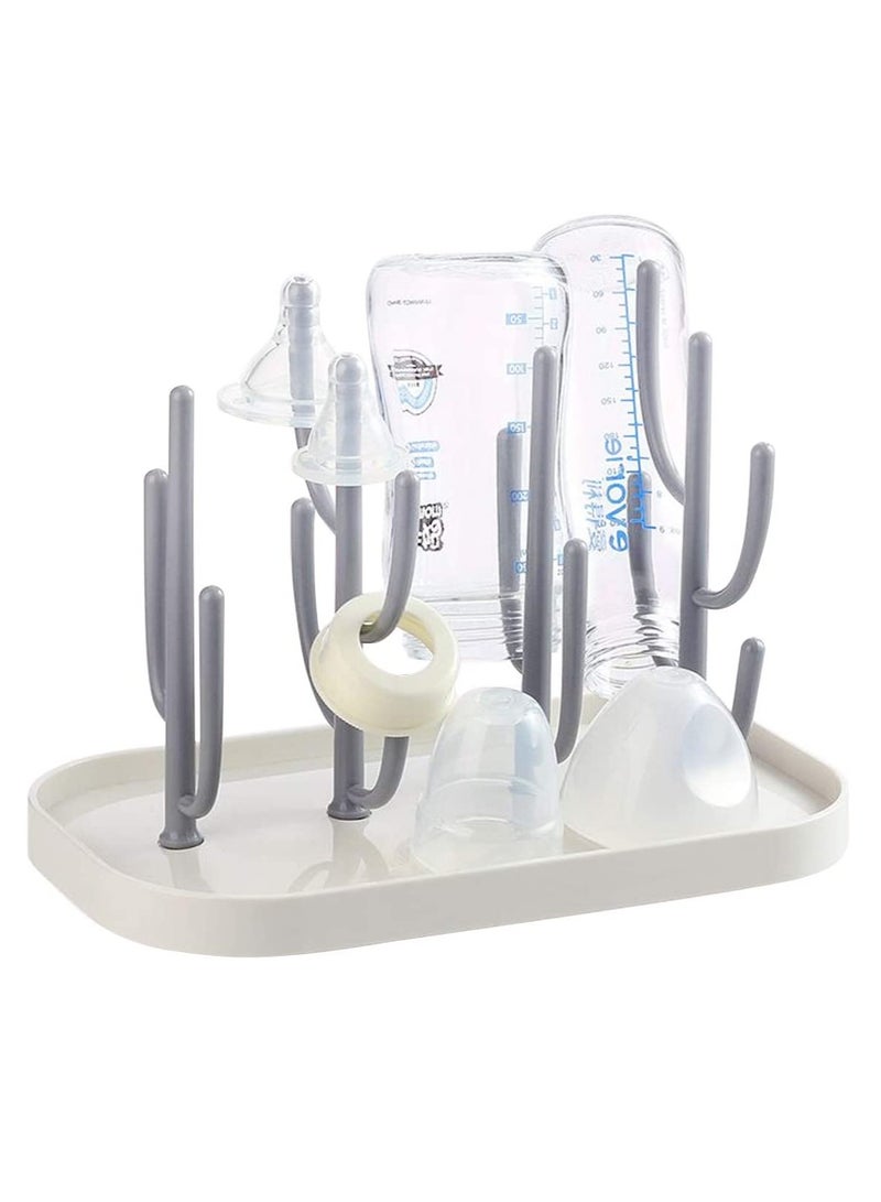 بون حامل تجفيف زجاجات التغذية والإرضاع الأطفال- رف تجفيف وتنظيم زجاجات الرضاعة بتصميم قابل للفصل-أبيض - Image 1