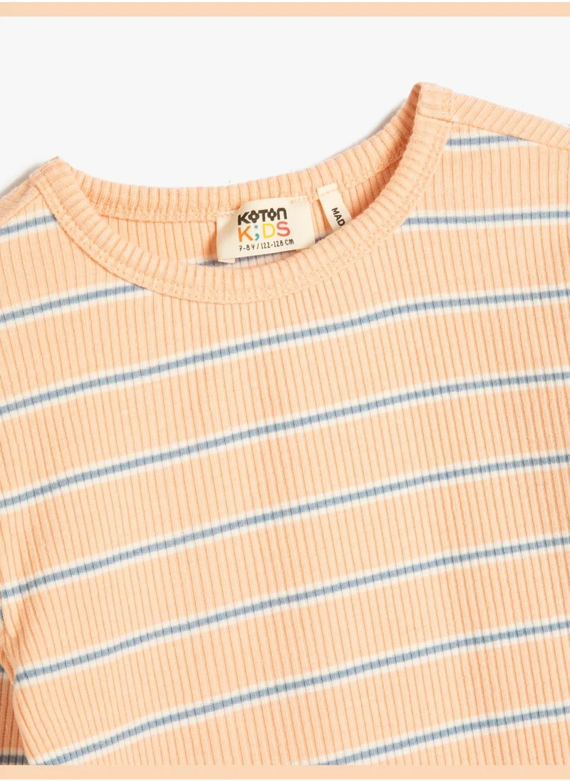 كوتون T-Shirt Long Sleeve Crew Neck Ribbed
