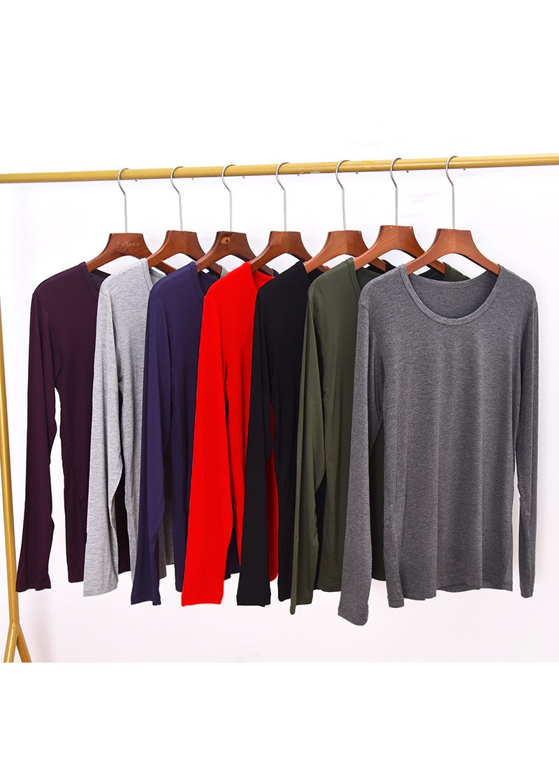 Generic - Men Autumn Thin Base Layer Top Long Sleeve Round Neck Basic Warm Underwear Cotton Wool Shirt Line Clothes Royal Blue - Image 1