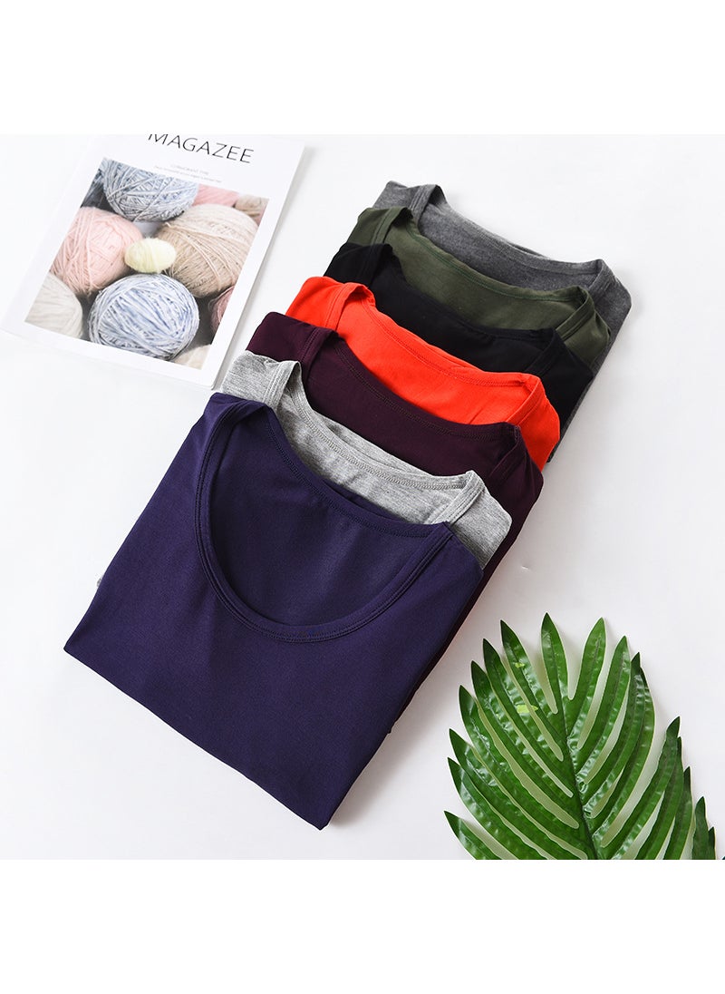 Generic - Men Autumn Thin Base Layer Top Long Sleeve Round Neck Basic Warm Underwear Cotton Wool Shirt Line Clothes Royal Blue - Image 1
