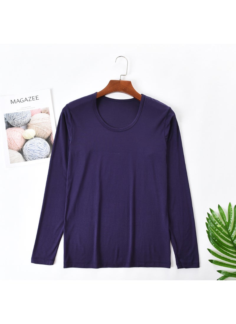 Generic - Men Autumn Thin Base Layer Top Long Sleeve Round Neck Basic Warm Underwear Cotton Wool Shirt Line Clothes Royal Blue - Image 1