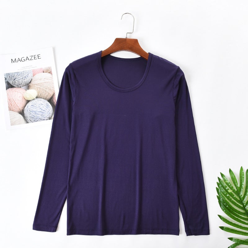 Modal Mens Autumn Clothes Thin Base Top Large Size Long Sleeve Round Neck Basic Thermal Underwear Cotton Sweater Sweater Royal Blue