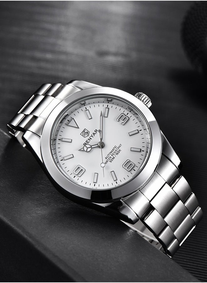 BENYAR Men's casual automatic watch stainless steel strap men's luminous watch 50 meters waterproof BY-5177 silver white  - Image 4