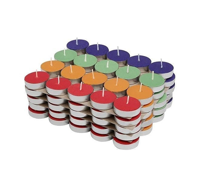 Make a Wish Multicolored I tealight Branded Diwali Diya Colored Wax Tealight Candles (Set of 100, Unscented) 100 Tea Lights Multicolour Color (100) - Image 1