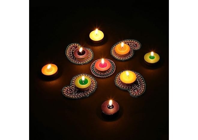 Make a Wish Multicolored I tealight Branded Diwali Diya Colored Wax Tealight Candles (Set of 100, Unscented) 100 Tea Lights Multicolour Color (100) - Image 2