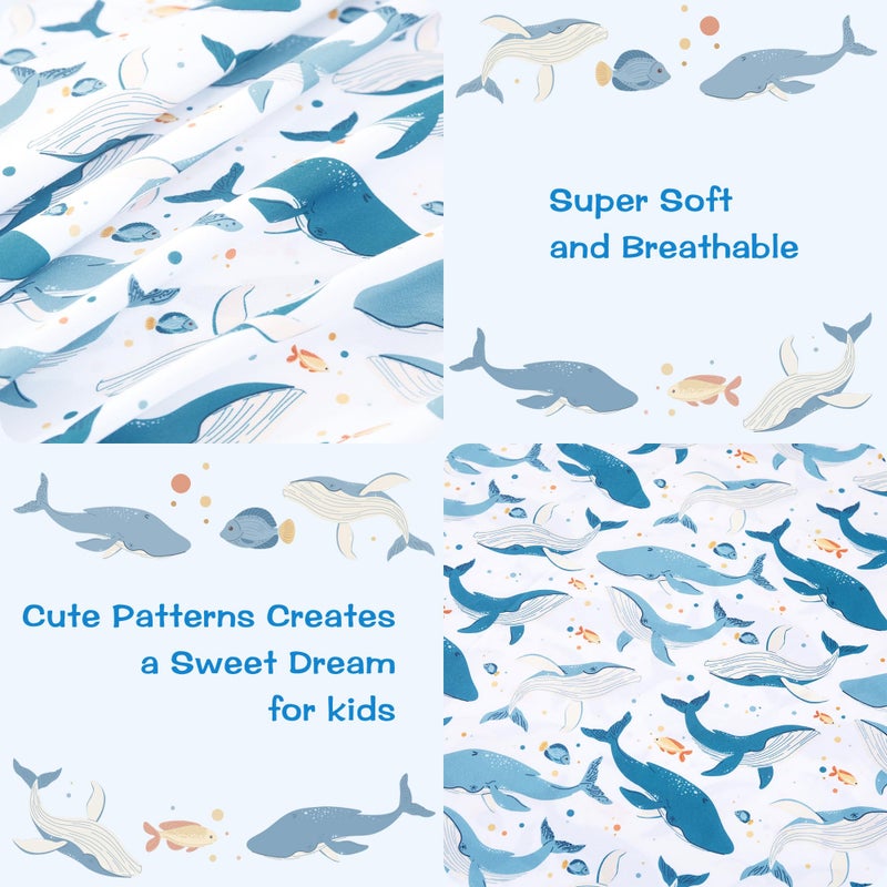 lasoftan Kids Sheet Set Twin Size, Twin Sheet Set with Marine Whales Patternï¼ŒBreathable Silky Soft Microfiber Kids Fitted Sheet - Image 2