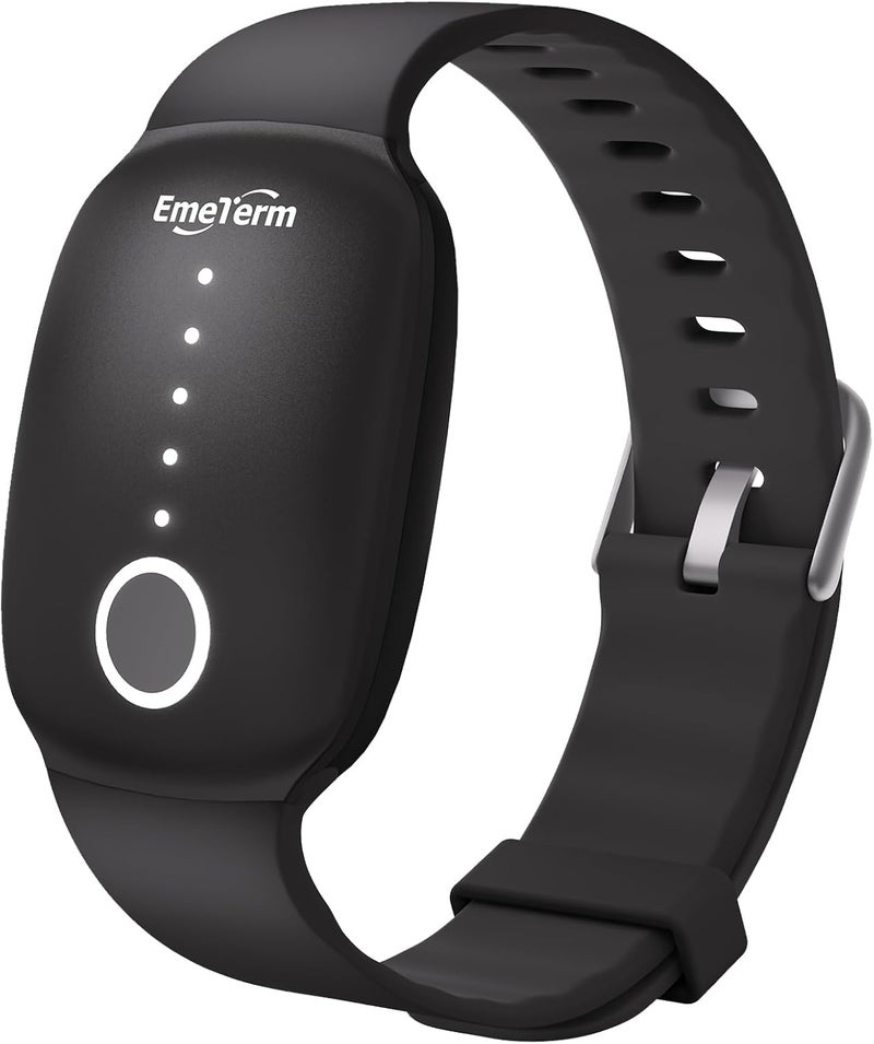 EmeTerm Fashion FDA Cleared Relieve Nausea Electrode Stimulator Morning Sickness Motion Travel Sickness Vomit Relief Rechargeable No Gel Drug Free Wrist Bands Without Side Effects (Jet Black) - Image 1