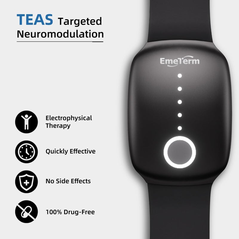 EmeTerm Fashion FDA Cleared Relieve Nausea Electrode Stimulator Morning Sickness Motion Travel Sickness Vomit Relief Rechargeable No Gel Drug Free Wrist Bands Without Side Effects (Jet Black) - Image 3