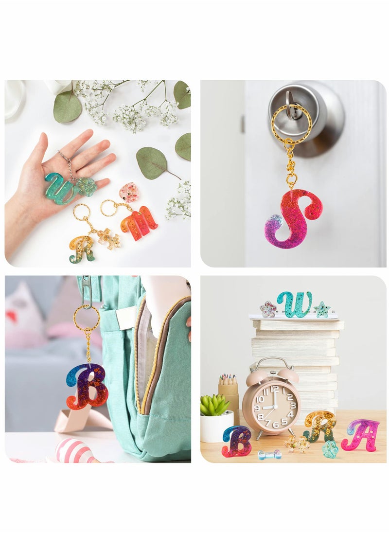 Excefore - 182Pcs Silicone Alphabet Resin Molds Kit, Letter Number Epoxy Casting Keychain Making Set with 1 Hand Drill 2 Bits 30 Key Rings 100 Screw Pins - Image 1