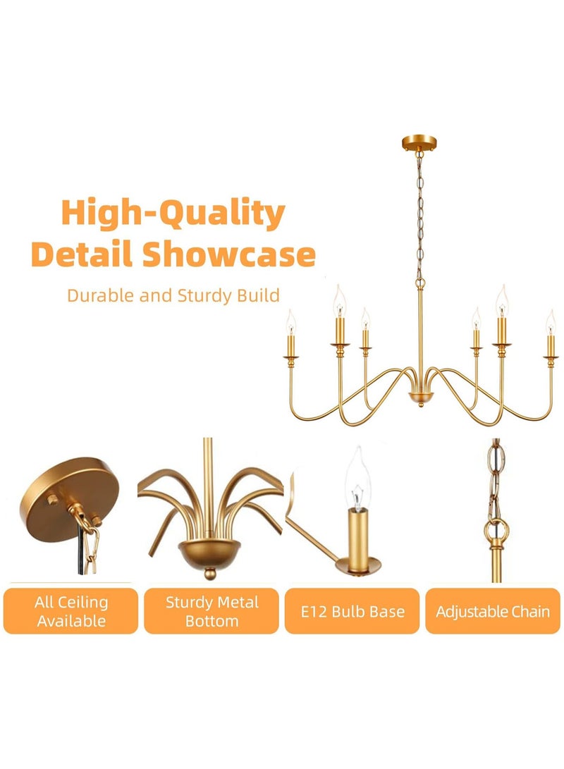 VUCATIN Gold Farmhouse Chandeliers for Dining Room 6 Light Vintage Chandelier Light Fixtures Hanging Industrial Kitchen Chandelier Lighting Fixtures for Dining Room Over Table Bedroom Foyer Bulb not Included (M47) - Image 3