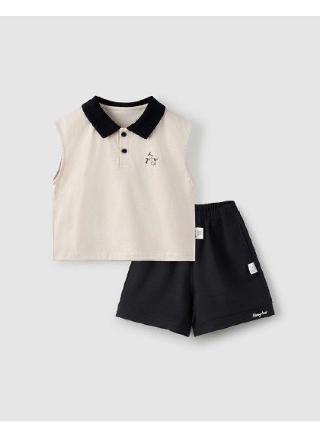 Tongtai Baby Vest Set Summer Thin Baby Lapel Top Pants Children Casual Outing Fashion Children's Clothing - Image 1