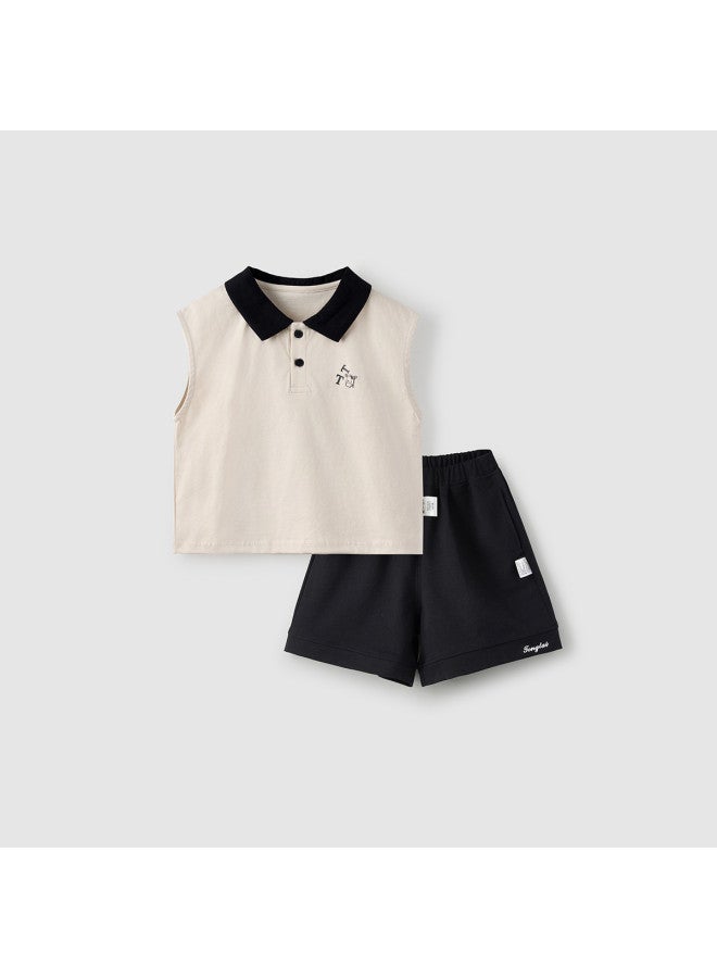 Tongtai Baby Vest Set Summer Thin Baby Lapel Top Pants Children Casual Outing Fashion Children's Clothing - Image 2
