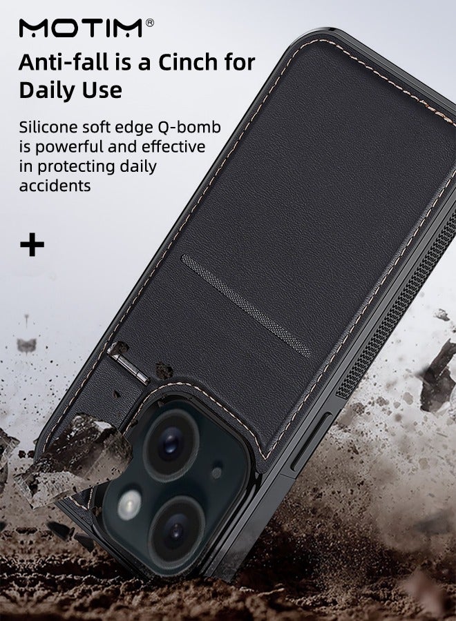 Motim iPhone 15 Plus Magsafe Case with Kickstand and Card Holder, Premium Leather Drop Protection Wallet Case Magnetic Cover, Shockproof Anti-Scratch Cover  - Image 5