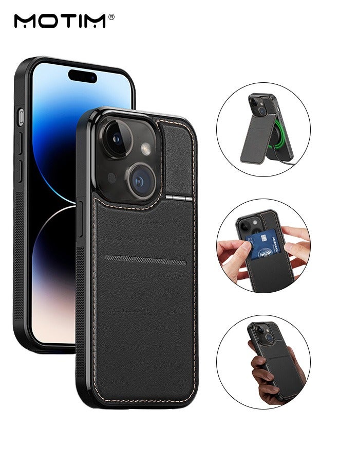 Motim iPhone 15 Plus Magsafe Case with Kickstand and Card Holder, Premium Leather Drop Protection Wallet Case Magnetic Cover, Shockproof Anti-Scratch Cover  - Image 1