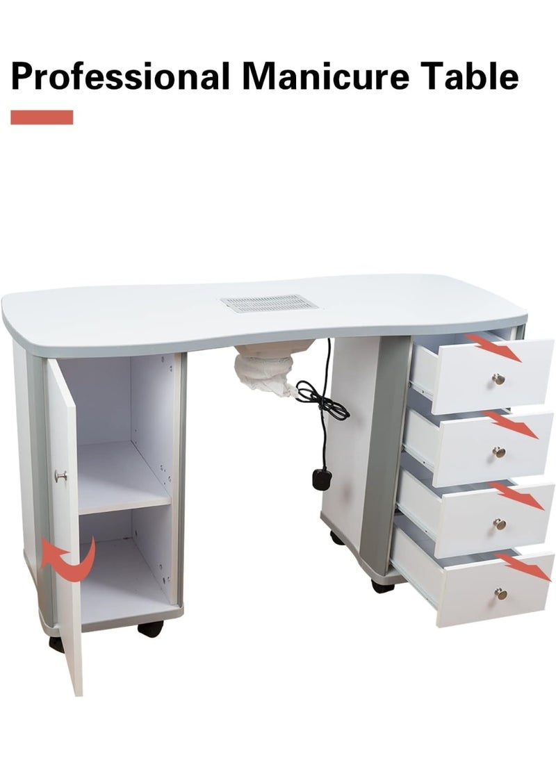 Meishida Manicure Table Nail Desk with Dust Collector Professional Nail Tech Table for Technician Spa Salon Workstation, Wrist Pad Lockable Wheels, w/Cabinet, Drawers  - Image 2