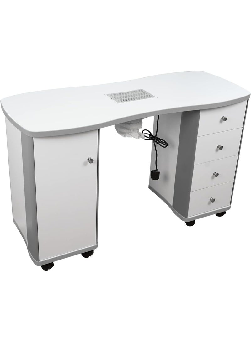 Meishida Manicure Table Nail Desk with Dust Collector Professional Nail Tech Table for Technician Spa Salon Workstation, Wrist Pad Lockable Wheels, w/Cabinet, Drawers  - Image 1