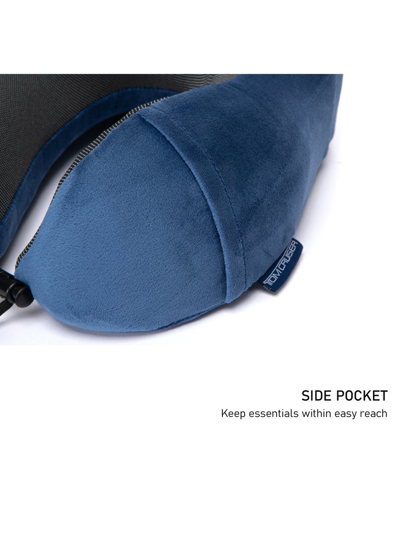 TOM CRUISER Memory Foam Travel Neck Pillow, Ergonomic U-Shaped Cervical Support Pillow with Breathable Dual-Fabric Cover, Adjustable Toggle & Removable Washable Cover, Navy Blue - Image 4