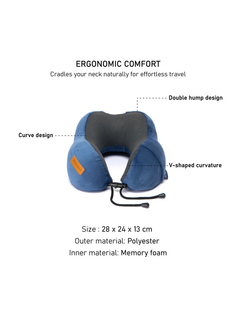 TOM CRUISER Memory Foam Travel Neck Pillow, Ergonomic U-Shaped Cervical Support Pillow with Breathable Dual-Fabric Cover, Adjustable Toggle & Removable Washable Cover, Navy Blue - Image 5