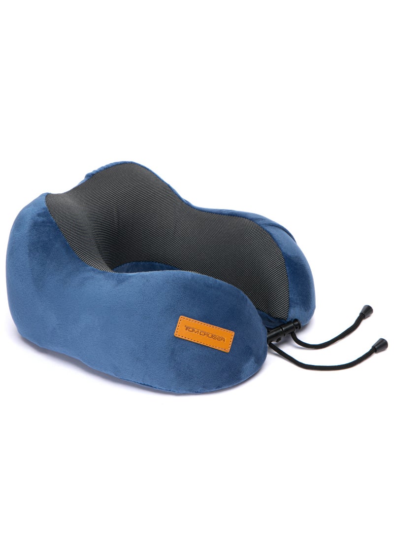 TOM CRUISER Memory Foam Travel Neck Pillow, Ergonomic U-Shaped Cervical Support Pillow with Breathable Dual-Fabric Cover, Adjustable Toggle & Removable Washable Cover, Navy Blue - Image 1