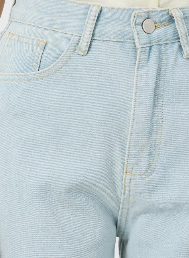 تايك تو جينز واسع الساق بخصر متوسط بلون سادة - Image 3