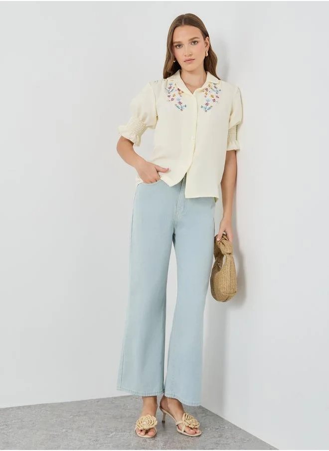 Take Two Take Two Solid Mid Rise Wide Leg Jeans