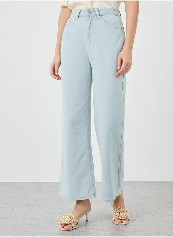 Take Two Take Two Solid Mid Rise Wide Leg Jeans