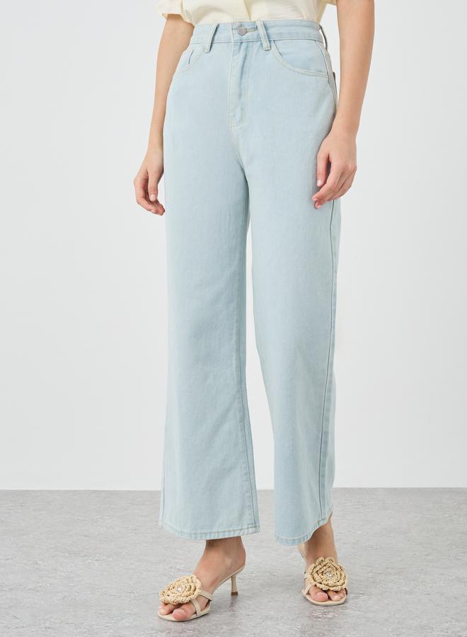 تايك تو جينز واسع الساق بخصر متوسط بلون سادة - Image 2