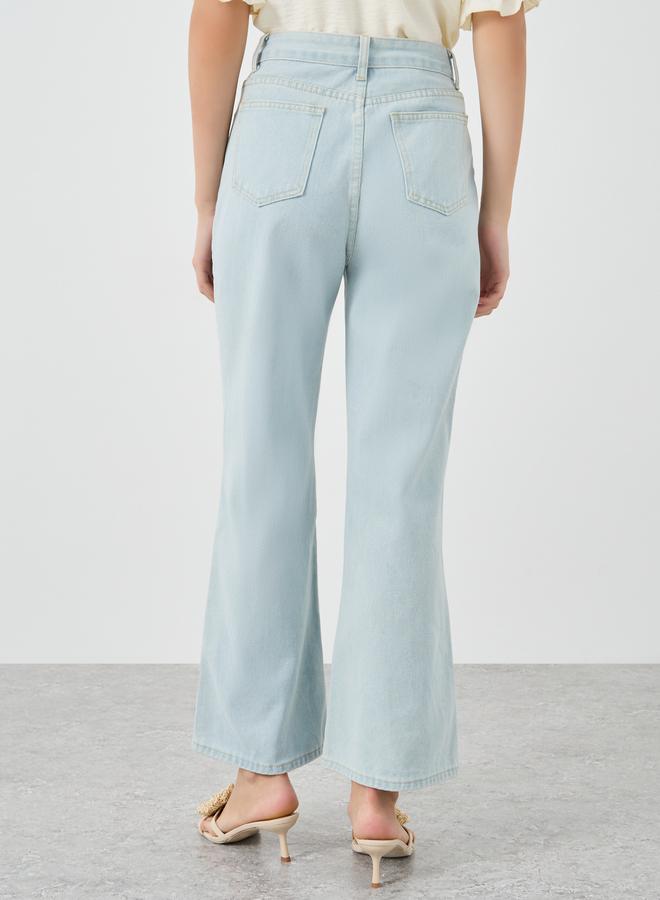 تايك تو جينز واسع الساق بخصر متوسط بلون سادة - Image 4