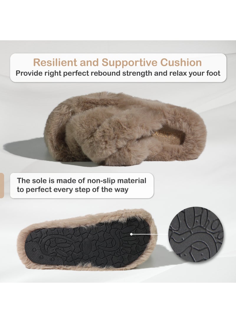 Mon Ami Women’s Fluffy Home Slippers with Memory Foam | Open Toe Soft and Cozy House Shoes | Ultra-Warm Fuzzy Slippers for Indoor Comfort | Lightweight, Breathable, and Non-Slip Sole | Perfect for Bedroom, Living Room, Dorms, and Gifts for Women and Girls - Image 4