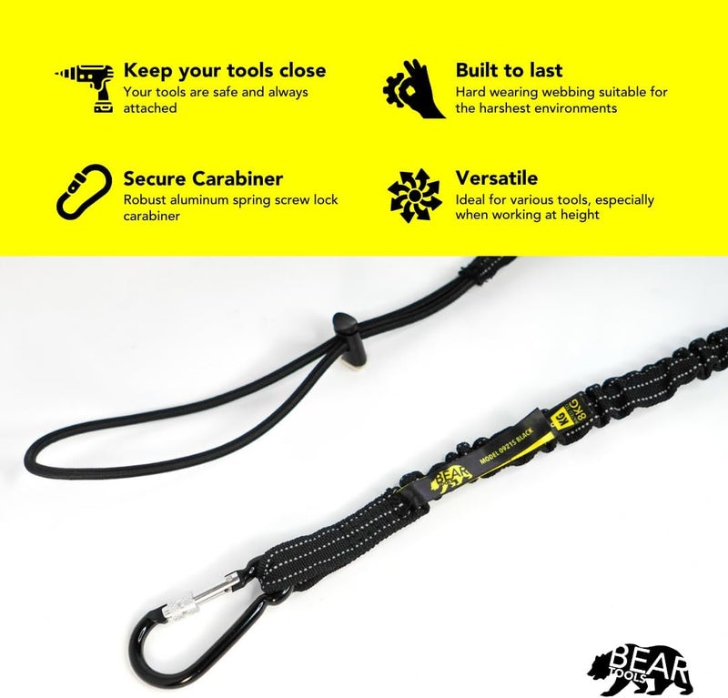 BearTOOLS Tool Lanyard with Single Carabiner and Adjustable Loop End, Standard Length, Maximum Weight Limit 8KG / 17.6lb, Aluminum Screw Lock Carabiner with Shock Cord Stopper, 0925S (5 Pack) - Image 3