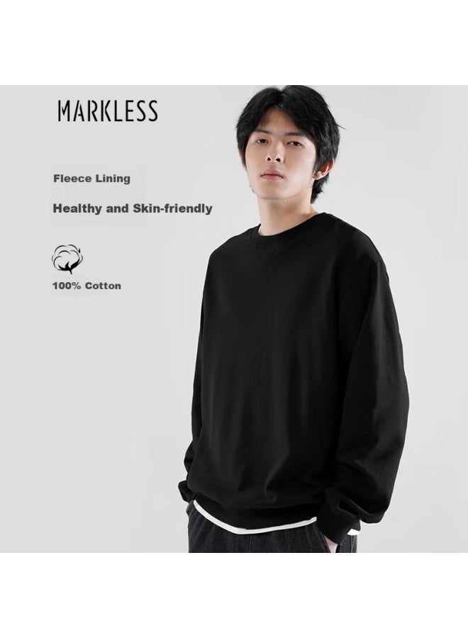 Markless Men's Spring Casual Round Neck Warm Top Inner Hoodie 0434 Starry Black 2XL - Image 1
