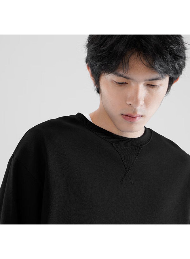 Markless Men's Spring Casual Round Neck Warm Top Inner Hoodie 0434 Starry Black 2XL - Image 2